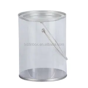 Cubo de Plástico Transparente Redondo con Tapa de Estaño y Base de Estaño, Diseño Personalizado de Fábrica, OEM - Product Image 1