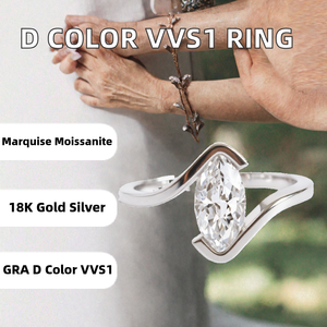Anillo de Compromiso de Moissanita con Corte Marquesa, Plata 925, Chapado en Oro de 18K, Engaste Solitario con Puntas, Joyería para Mujer - Product Image 2