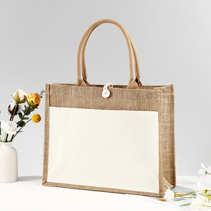 Grand <span class=keywords><strong>sac</strong></span> fourre-tout réutilisable en <span class=keywords><strong>toile</strong></span> <span class=keywords><strong>de</strong></span> <span class=keywords><strong>jute</strong></span> avec bouton, <span class=keywords><strong>sac</strong></span> <span class=keywords><strong>de</strong></span> shopping portable en lin pour emballage cadeau - Product Image 3