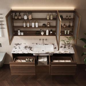Cuvette intégrée sans couture <span class=keywords><strong>en</strong></span> céramique d'ardoise de marbre personnalisable combinaison de Cabinet de salle de bains de miroir de LED avec le lavabo de main - Product Image 3