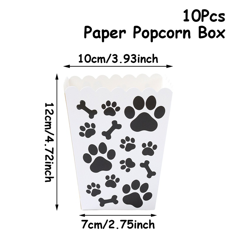 H8024-88 Boîte à pop-corn en forme d'os avec empreinte de patte de chien, 10 pièces