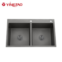 Évier de cuisine YINGTAO, grande capacité, double cuve carrée, en acier inoxydable nano noir, fait main, à encastrer, avec garantie de 5 ans