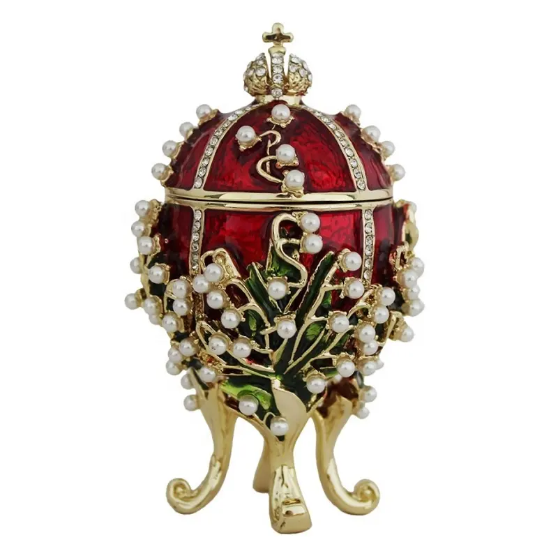 Oeuf Fabergé exquis Boîte à bijoux Boîte à oeufs debout avec perle