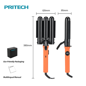 PRITECH Fer à boucler à 3 barils 32 mm, Onduleur de cheveux effet sirène en céramique, Température réglable 120-210°C, Tendance 2026 - Product Image 1