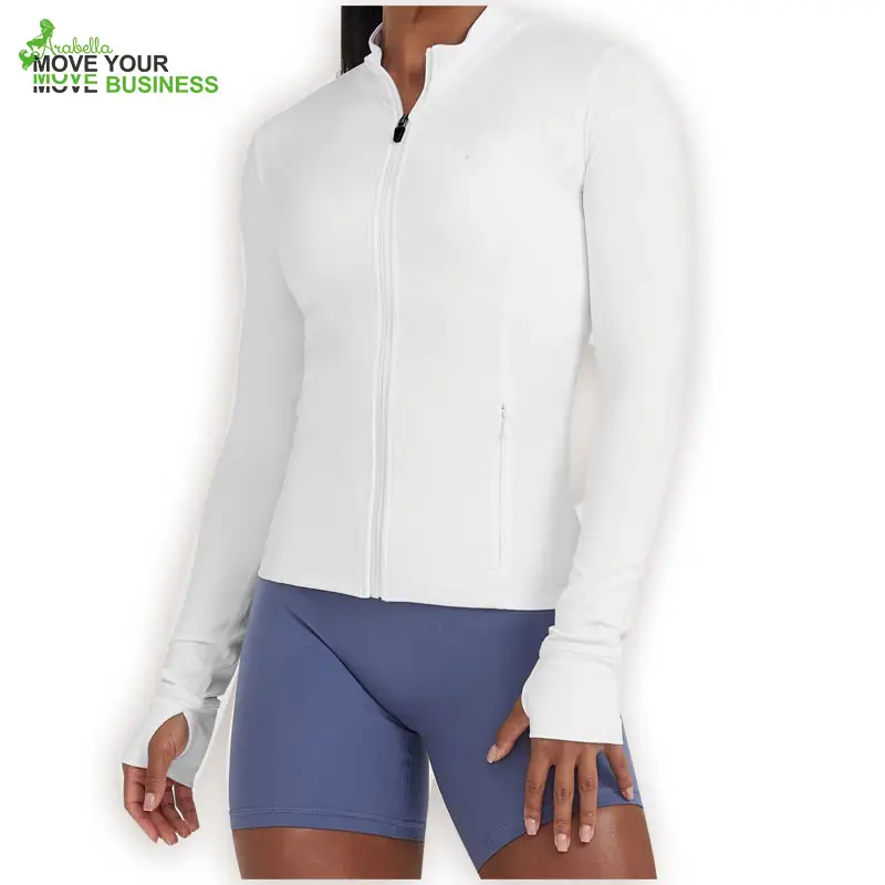 Arabe lla 2024 Custom Logo Frauen Langarm Sport Gym Fitness Kleidung Wasserdichte Soft Shell Jacke mit Reiß verschluss