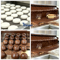 Chocolade-coatingmachine voor cakes met notenstrooisel, gelijkmatige coating, voor snack- en bakkerijvoedselverwerkingsfabrieken