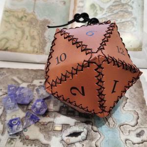 Kotak penyimpanan dadu kulit heksagonal jahitan tangan casing dadu banyak sisi dompet koin Frawstring dadu permainan - Product Image 5