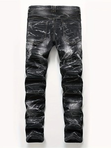 Jeans de Mezclilla Rectos Negros Y2K para Hombre, Desgastados, con Bolsillos Laterales con Cremallera, Cómodos, Elásticos, Lavados, Estilo Vintage, Hip Hop, para Invierno - Product Image 5