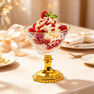 Verre à pied en bambou gaufré diamant, coupe à martini simple cannelée, pour glace, pouding, fruits et coupes glacées - Product Image 5