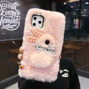 For IPhone15pro Apple XR Case 8plus Winter Fashion Hand Warmer Pearl Rabbit Fur Soft Cover