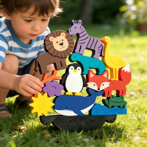 Service d'impression personnalisée, jeux d'équilibre en bois écologiques et mignons sur le thème des animaux, avec boîte cadeau rigide personnalisée. - Product Image 2