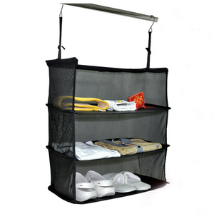 Sac de rangement suspendu à trois couches, organisateur en maille noire pour placard et voyage - Product Image 1