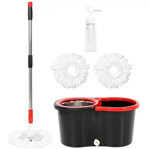 Stainless Steel Extended Handle Spinning Mop Bucket System 360 Rotating Mop Bucket Set Microfiber Mop Refills for Floor Cleaning