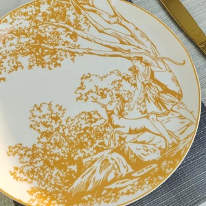 Ensemble de dîner exquis d'assiette de luxe européen jaune 6pcs en porcelaine osseuse - Product Image 2