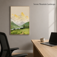 Art mural Paysage Montagne Dorée, Impression Numérique Nature Sereine, Toile Paysage Collines Vertes 6 Couleurs, Décoration Bureau et Salle d'étude