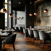 Ensemble de mobilier de restaurant sur mesure Ron Group, banquettes en tissu rembourré, table en bois massif, chaise ergonomique