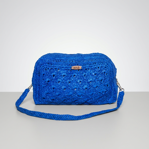 Bolso de Mano Pequeño de Crochet de Lujo para Mujer, Estilo Bohemio Azul de Verano con Correa, Patrón Geométrico, para Uso Diario - Product Image 4