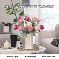 Fleurs artificielles en latex blanc effet naturel, faites à la main, 3 têtes de renoncules, simulation pour décoration intérieure, vente en gros, Saint-Valentin, Pâques