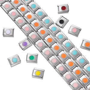 Round Dot Modular Charm Link | 18K PVD Stainless Steel Square Italian <b>Bracelet</b> <b>Bead</b> for DIY Jewelry <b>Making</b> Accessories - Product Image 2