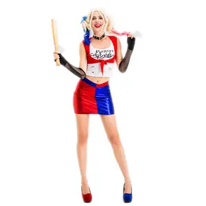 Wholesale Red Adult Clown Suicide Squad Movie Costume Halloween Cosplay Costume Women TV & Movie Costumes