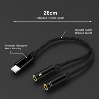 Adaptateur USB-C vers double prise audio 3,5 mm avec puce DAC numérique, 28 cm, pour casque et microphone, idéal pour le gaming et le streaming en direct