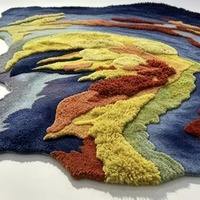 Tapis de luxe sur mesure au design abstrait coloré |   Tapis moderne fait main tufté 1 pièce en laine de Nouvelle-Zélande de haute qualité, lavable, antidérapant, en PET
