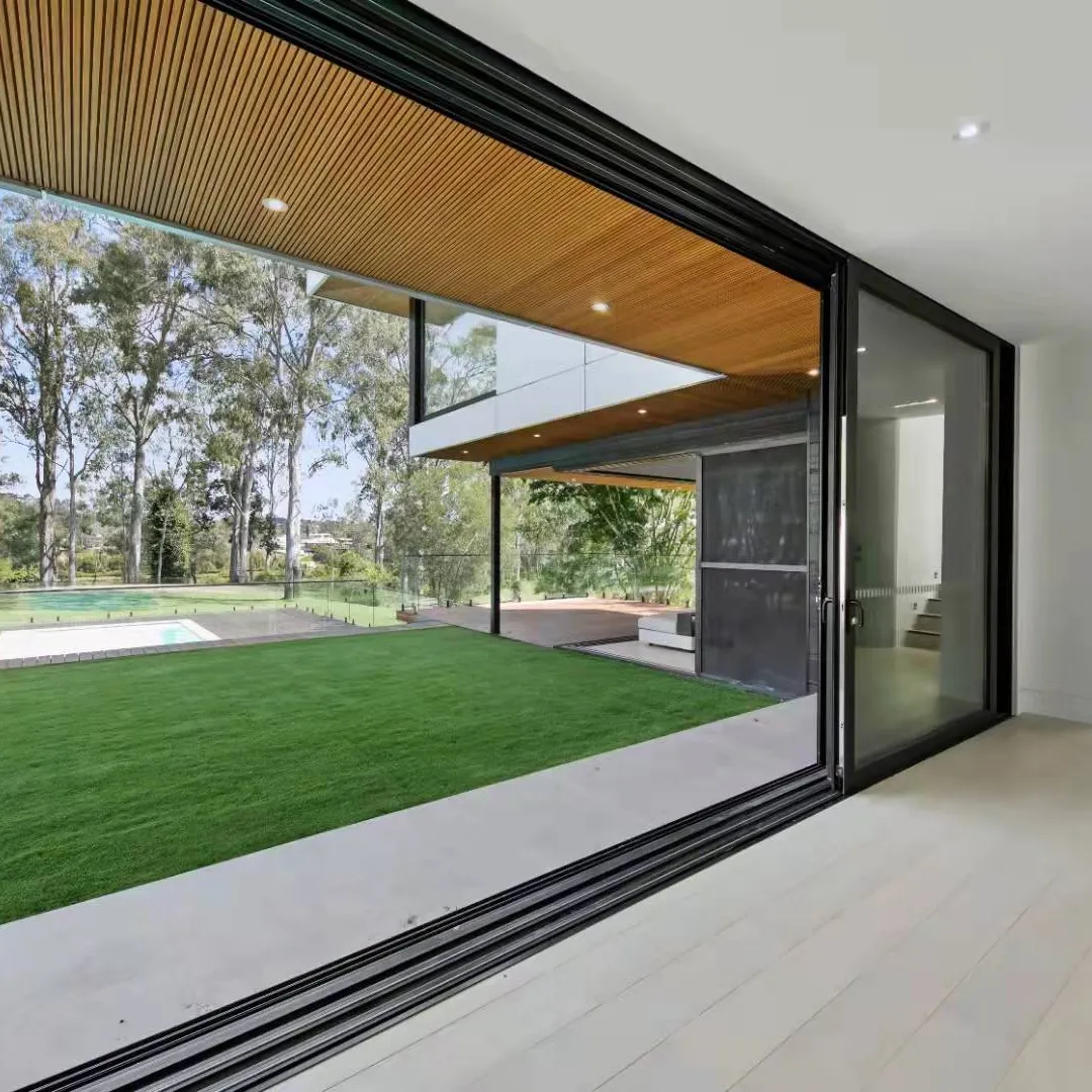 Puerta corredera de aluminio para Patio Exterior, ventanas E insonorizadas de vidrio bajo y doble acristalado, estándar, de color negro, para Australia
