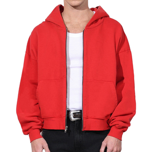 Sudadera con capucha recortada de gran tamaño con cremallera completa de algodón transpirable de invierno de alta calidad para hombre con logotipo personalizado frontal holgado liso - Product Image 1