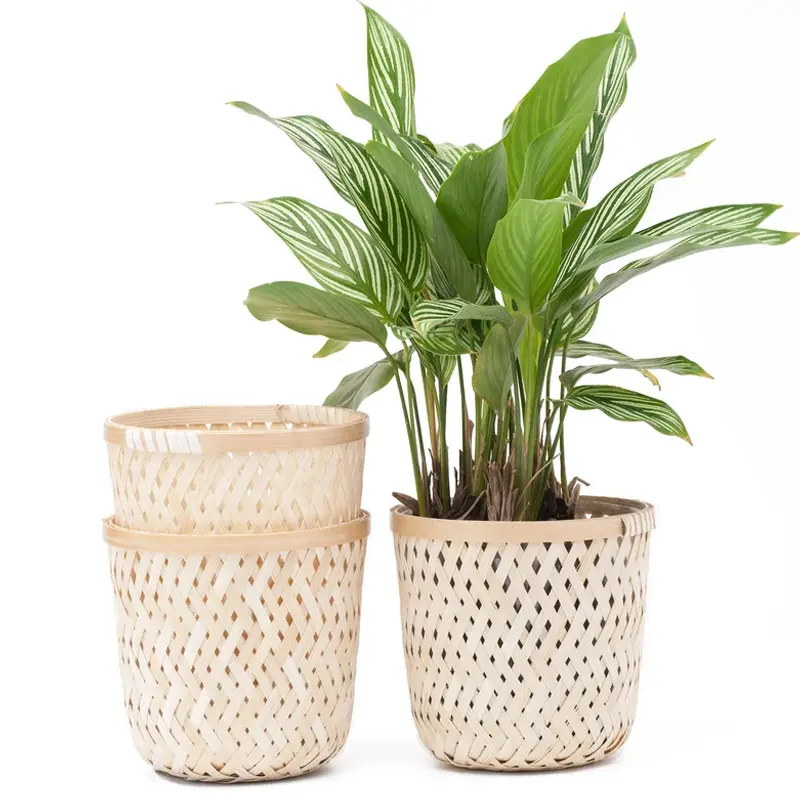 Conjunto de alta qualidade com 3 suportes para vasos de plantas de bambu, vasos de flores feitos à mão, fornecedor atacado do Vietnã