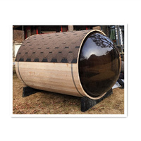 Pièce entière bois cèdre rouge 4 personnes baril traditionnel sauna extérieur toit de bardeaux d'asphalte avec forme incurvée