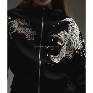 Fabricants de sweats à capuche zippés surdimensionnés en molleton de coton avec logo personnalisé OEM, broderie 3D et impression par transfert thermique - Product Image 3