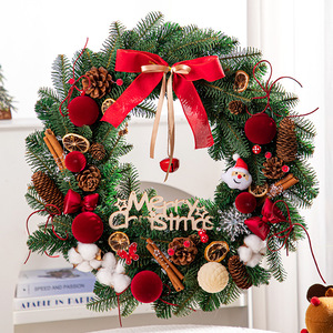 YUELIAN 35cm 50cm 60cm PE Round Pinecone Bow <b>Artifical</b> Christmas Wreath Window Hanging Xmas Party Decoration - Product Image 1