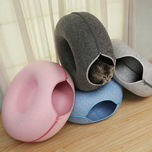 Nido de lana estereoscópico para mascotas, doble túnel para gato, cama con cremallera, donut, estera firme para perro, tienda de juguete - Product Image 4