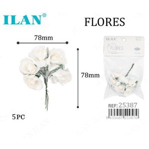 Rose di Carta Bianche Ilan Flores 78mm 5 Pezzi per Decorazione - Product Image 1