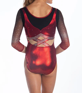 Haute qualité personnalisé <span class=keywords><strong>Gym</strong></span> Design Unique <span class=keywords><strong>justaucorps</strong></span> dégradé <span class=keywords><strong>rouge</strong></span> danse gymnastique Ballet Fitness serré brillant body avec des filles - Product Image 2