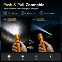 Lampe torche zoomable C1 2000 lumens, batterie externe 3000 mAh, portée 373 m, étanche IP65, LED rechargeable USB, d'urgence