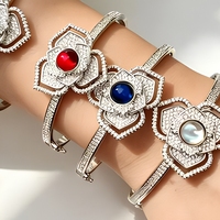 Bracelet manchette ouverte plaqué or 18 carats avec fleur cabochon et ensemble de bagues en zircon, pierres précieuses pour bijoux de luxe victoriens, cadeau, vente en gros