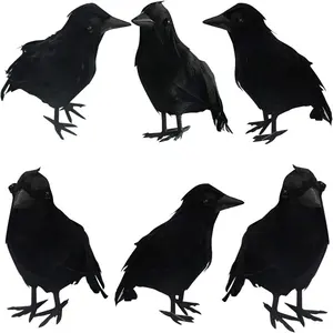 Halloween Black Feathered Crows Lifelike Halloween Decoration Simulation Black Birds with Real Feather for Outdoor Indoor Decor