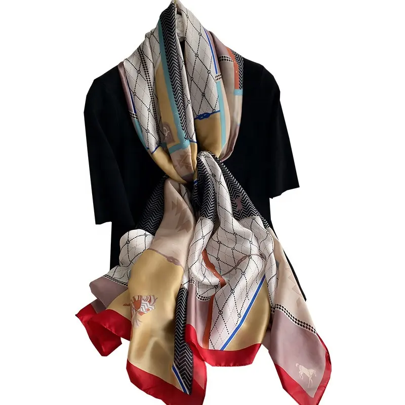 Lenço de seda com estampa digital, lenço de seda com design personalizado, geométrico, de seda, para marrocos