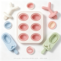 Moule à sucettes glacées en silicone de qualité alimentaire personnalisé OEM ODM pour enfants, 4 ou 6 cavités en option, moule à crème glacée pour bébé avec poignées décoratives
