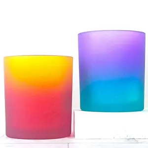 creative gradient colored unique candle jars containers luxury frosted glass candle jar with lid