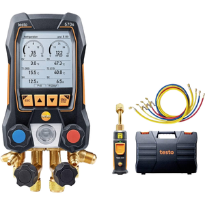 Juego de Manómetros para Aire Acondicionado Testo 570s AC - 2 Termómetros de Abrazadera para Tuberías 115i - 1 Sonda de Vacío 552i - 4 Mangueras - Conexión a Aplicación - Color Negro - Product Image 3