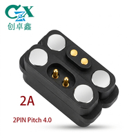 Conector Magnético Pogo Pin de 2 Pines, Paso de 4.0 mm, Chapado en Oro, 2A, Personalizado