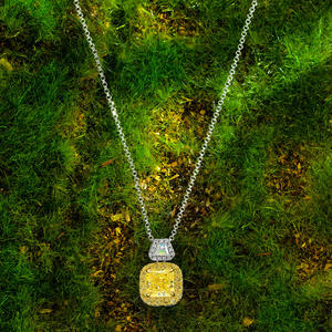 Customized 925 <b>Sterling</b> <b>Silver</b> White Gold Plated Jewelry Yellow Crushed Ice CZ <b>Necklace</b> - Product Image 2
