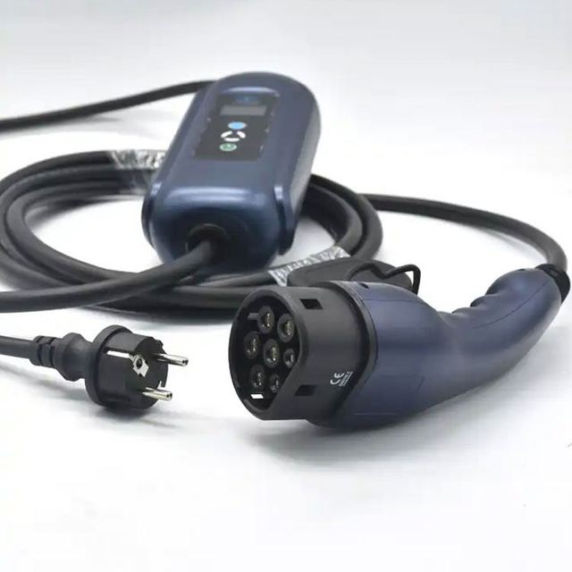 Portable EV Charger for Electric Vehicles Single Phase 16A Blue Control Box with Type 2 Connector PC Housing Female Mode 2