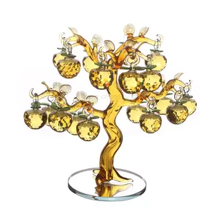 CH Low MOQ Crystal apple tree figurines with 18pcs colorful apples for home decor crystal glass table centerpieces