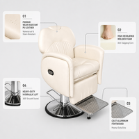 Fauteuil de Barbier Inclinable avec Base Pivotante Chromée, Repose-Pieds Réversible en Aluminium Coulé et Revêtement en Cuir PU pour Salons de Coiffure et Studios de Soins Capillaires