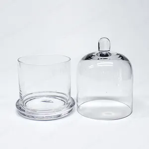 Frascos de vidro para velas Jarra de vidro para velas de luxo com sino Cloche, tampa de vidro para aromaterapia e pulverização de cores, jarra de vidro para velas