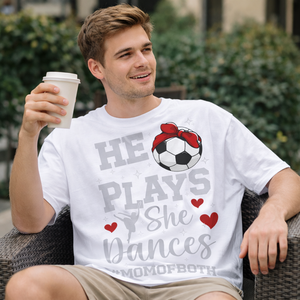 T-shirt da uomo He Plays Soccer Dances Both, maglietta sportiva oversize bianca con grafica, top casual da uomo in 100% cotone - Product Image 4
