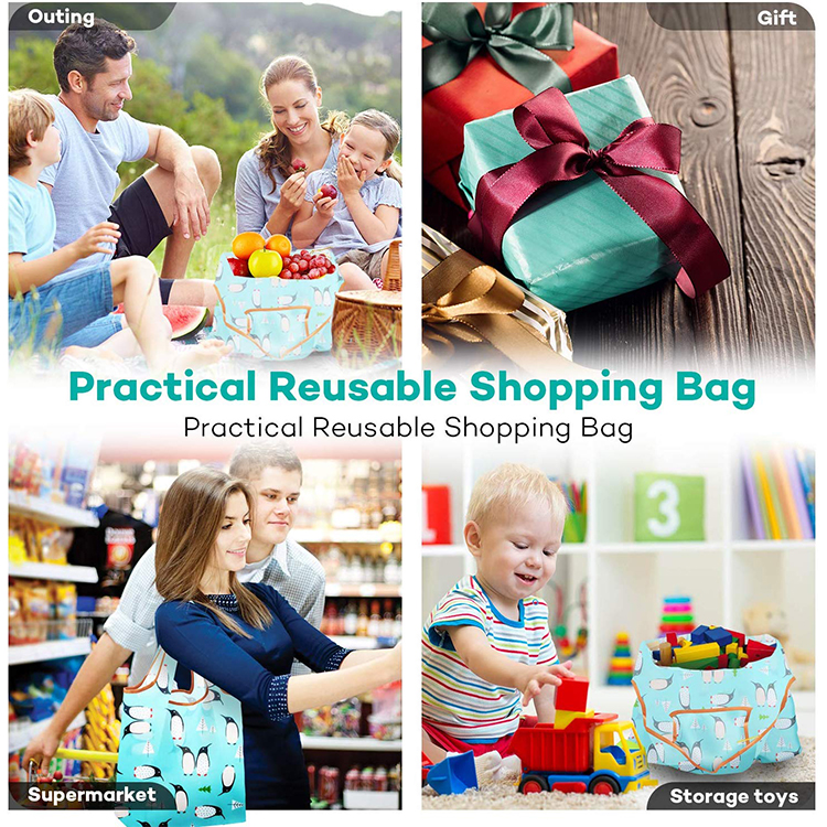 Portable Waterproof Polyester Grocery Bag Reusable Foldable Shopping Tote Bag With Custom Printed Logo